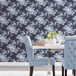 Galerie Abby Rose 4 Blue Navy Grand Floral Smooth Wallpaper