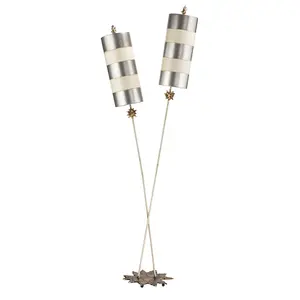 2 Bulb Floor Lamp Beige Silver Leaf Striped Shades Star Shaped Base LED E27 60W