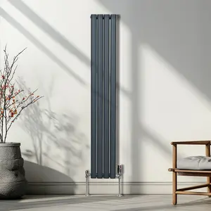 Oval Column Radiator & Valves - 1600mm x 240mm - Anthracite Grey