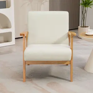 HOMCOM Modern Fabric Accent Chair w/ Rubber Wood Legs Padded Cushion Cream