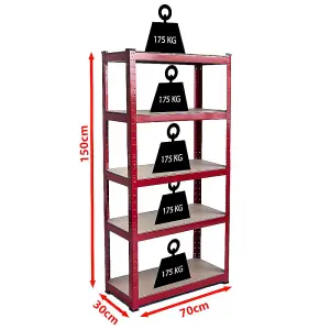 Home Vida 5 Tier Shelf Red Heavy Duty Shelving Unit (H)1500mm (W)700mm