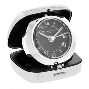 Roman Numeral Metal Quartz Movement / Crystal Alarm Tabletop Clock in Chrome/Black