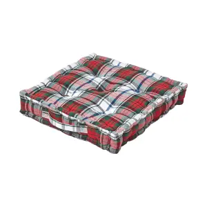 Homescapes Cotton Macduff Tartan Floor Cushion, 40 x 40 cm