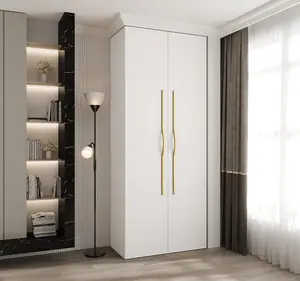 Stylish White Como II Hinged Door Wardrobe H2460mm W1000mm D500mm, Two Doors, Eight Shelves, One Hanging Rail, Gold Handles