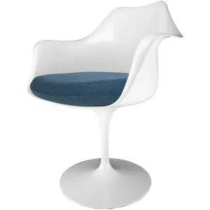 White Tulip Armchair with Velveteen Navy Cushion