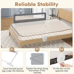 COSTWAY Bed Rail Guard for Toddlers 150CM Foldable Baby Bed Rail w/ Safety Strap