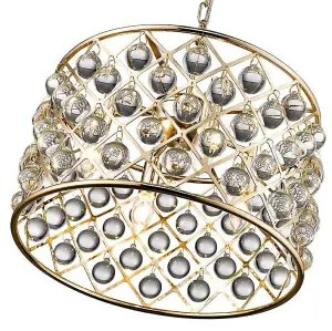 Luminosa Spring 4 Light Small Ceiling Pendant Gold, Clear with Crystals, E14