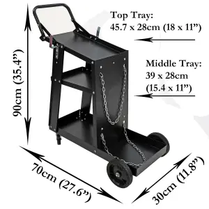 3 Tier Welding Cart Trolley Chains Plasma Cutter Mig Arc Tig Welder 80kg Storage