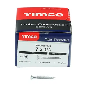 TIMCO Twin-Threaded Countersunk Silver Woodscrews - 7 x 1 1/2 (200pcs)