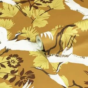 furn. Demoiselle Mustard Yellow Botanical Printed Wallpaper Sample