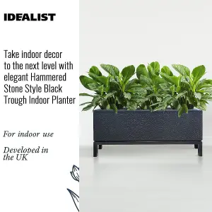 Set of 2 IDEALIST™ 61cm Trough, Black Slate Effect Indoor Rectangular Planter on Detachable Metal Stand H26 L61 W17 cm