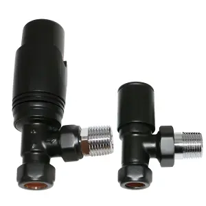 Right Radiators Black Angled TRV Thermostatic Radiator Valve and Manual Angled Valve 15mm x 1/2"