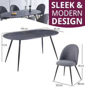 Hallowood Furniture Cullompton Large 160cm Oval Table with 6 Grey Curved Back Chairs