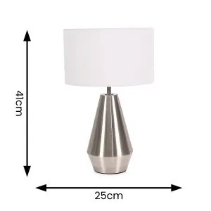 ValueLights Jax Silver Metal Touch Dimmer Table Lamp with White Drum Shade