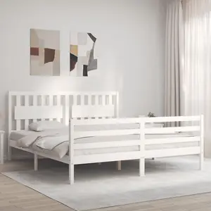 Berkfield Bed Frame with Headboard White Super King Size Solid Wood