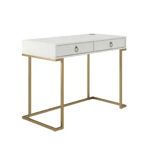 Camila Writing Desk in White / Golden