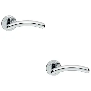 2 PACK - PAIR Arched Round Bar Door Handle on Concealed Fix Round Rose Polished Chrome