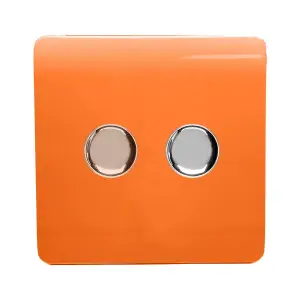 Trendi Switch 2 Gang 1 or 2 way 150w Rotary LED Dimmer Light Switch in Orange