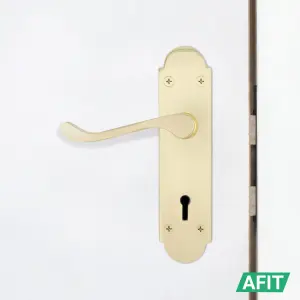 AFIT Polished Brass Door Handle Key Lock Set - Victorian Scroll - 1 Pair of Internal Door Handles, Hinges 76mm, Sash Lock 64mm