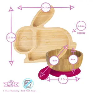 Tiny Dining - Rabbit Bamboo Suction Baby Feeding Set - Red - 4pc