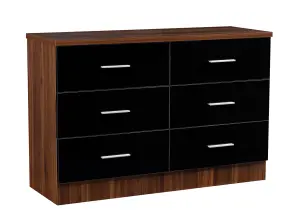 REFLECT XL 6 Drawer Chest of Drawers in Gloss Black Drawer Fronts and Walnut Carcass