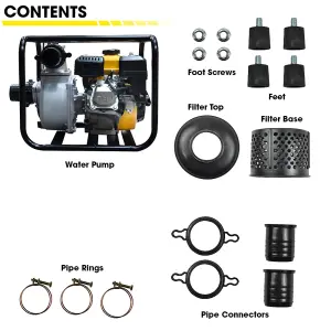 RocwooD 2" Petrol Water Pump with Filter Dirty Clean Water