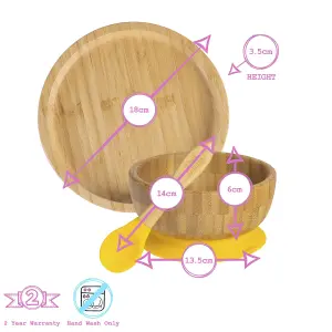 Tiny Dining - Round Bamboo Suction Baby Feeding Set - Yellow - 4pc