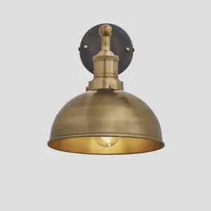 Industville Brooklyn Dome Wall Light, 8 Inch, Brass, Brass Holder