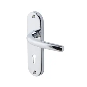 Colours Soure Polished Chrome effect Aluminium Straight Lock Door handle (L)125mm (D)60mm