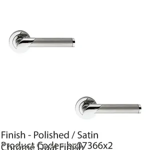 2 PACK - PAIR Designer Multi-Finish Door Handle on Round Rose Polished & Satin Chrome