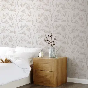 GoodHome Drave Beige Glitter effect Tree Textured Wallpaper