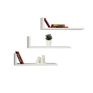 3 Piece Bracket Shelf Set | Wall-Mounted L-Shaped Shelves (Set of 3) White