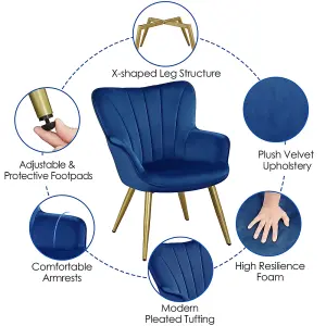 Yaheetech Blue Upholstered Velvet Armchair with Wing Side