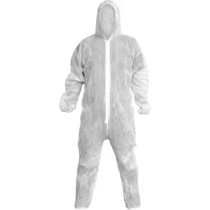 XL White Disposable Coverall with Elastic Cuffs and Hood for All Environments