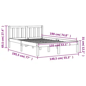 Berkfield Bed Frame without Mattress Wax Brown 135x190 cm Double Solid Wood Pine