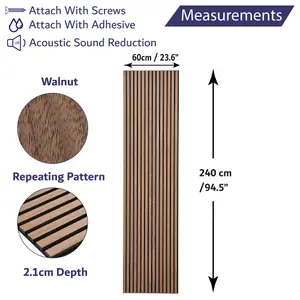 Wall Panel Wood Slat Walnut Decorative Wooden WallPanelling 3D Slatted Acoustic Sound Absorbing Ceiling or Wall Slats 240 x 60 cm