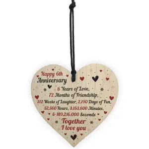 Red Ocean 6th Wedding Anniversary Gift For Him Her Wood Heart Keepsake Husband Wife Boyfriend Girlfriend