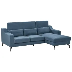 Left Hand Fabric Corner Sofa Navy Blue GLOSLI