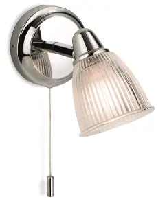 Luminosa Echo 1 Light Bathroom Wall Light Chrome with Clear Ribbed Glass IP44, G9