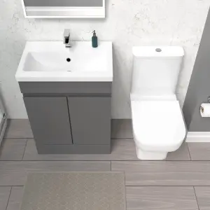 Nes Home 600mm Steel Grey Basin Vanity Unit & Close Coupled Toilet