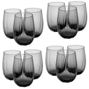 Queensway Home & Dining 380ml 12 Pcs Linka Dark Grey Coloured Glassware Cup Tall Short Cocktail Tumblers Sets