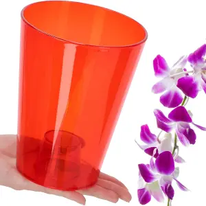 Plant Orchid Pot Plastic  Gloss Oval Planter 12 cm Red Round