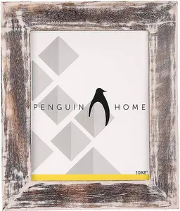 Penguin Home Handcrafted Solid Wood White Wash Effect Photo Frame