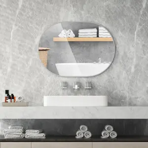 COSTWAY Oval Bathroom Mirror 70 x 50 cm Wall Mounted Make Up Vanity Mirror