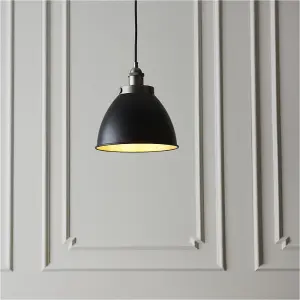 Hanging Ceiling Pendant Light - Small - Aged Pewter Plate & Matt Black Paint - 10W LED E27