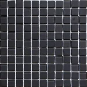 Genovia Black & grey Gloss Glass effect Glass Mosaic tile, (L)295mm (W)295mm