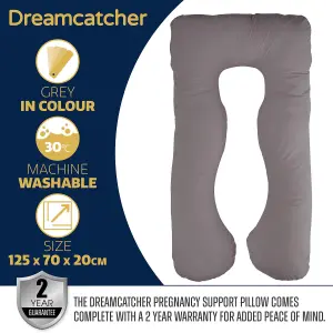 Dreamcatcher Pregnancy Pillow Micro Fleece U Shaped Maternity Support Pillow Grey