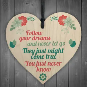 Follow Your Dreams Wood Hanging Heart Stronger Inspirational Motivational Quote Best Friend Gift Plaque Sign