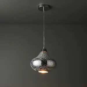 Crackle Pendant Glass & steel chrome effect LED Ceiling light