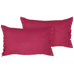 Set of 2 Cushions SASSAFRAS Linen 30 x 45 cm Solid Burgundy